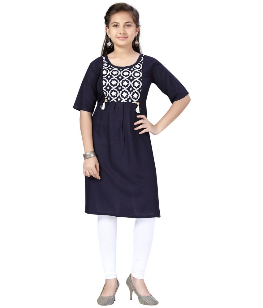     			Aarika Navy Blue Cotton Girls Kurti Legging Set ( Pack of 1 )