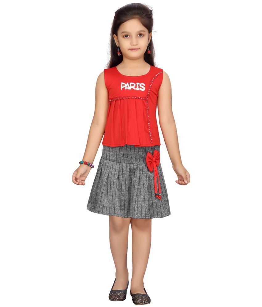     			Aarika Red Cotton Blend Girls Top With Skirt ( Pack of 1 )