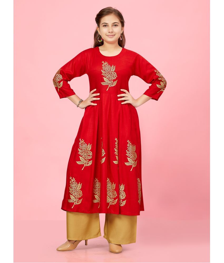     			Aarika Red Cotton Girls Kurta and Trousers Set ( Pack of 1 )