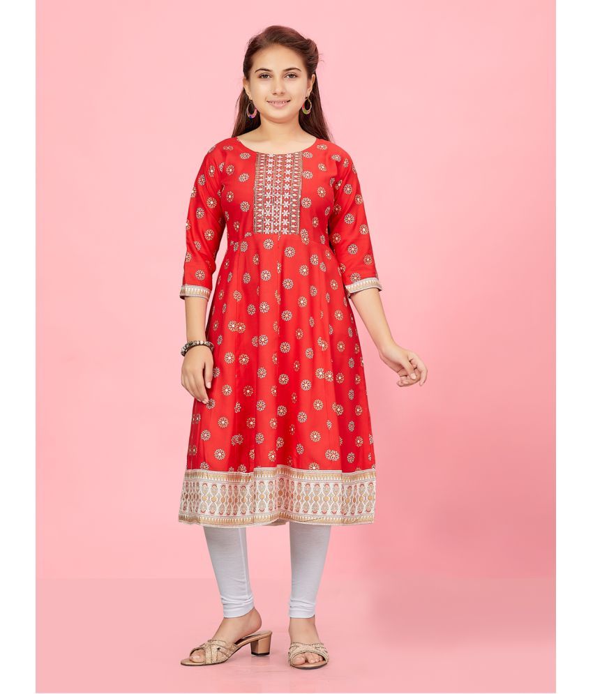     			Aarika Red Cotton Girls Kurti Legging Set ( Pack of 1 )