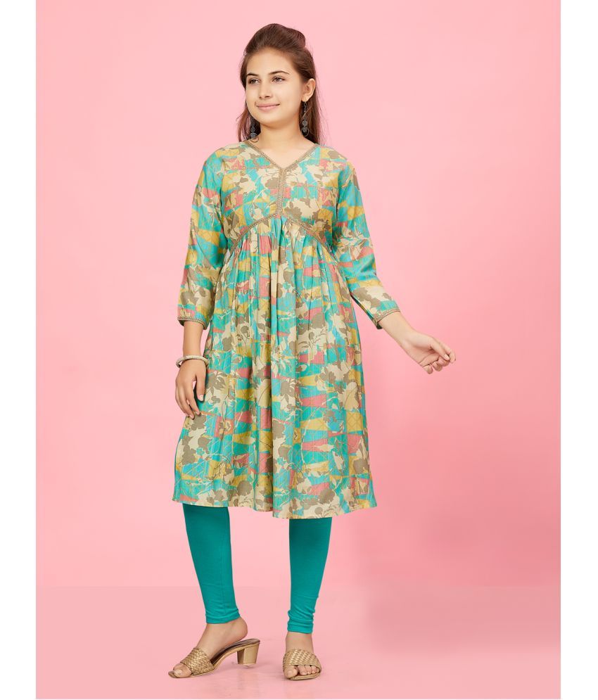     			Aarika Sea Green Silk Girls Kurti ( Pack of 1 )