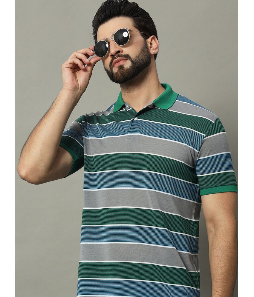     			GET GOLF Cotton Blend Regular Fit Striped Half Sleeves Men's Polo T Shirt - Green ( Pack of 1 )