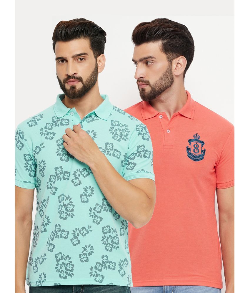     			GET GOLF Pack of 2 Cotton Blend Regular Fit Printed Half Sleeves Men's Polo T Shirt ( Turquoise )