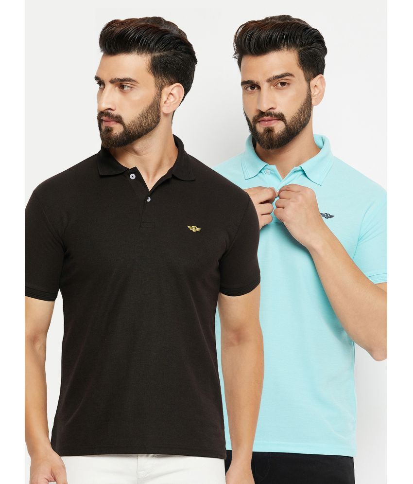     			GET GOLF Cotton Blend Regular Fit Solid Half Sleeves Men's Polo T Shirt - Black ( Pack of 2 )