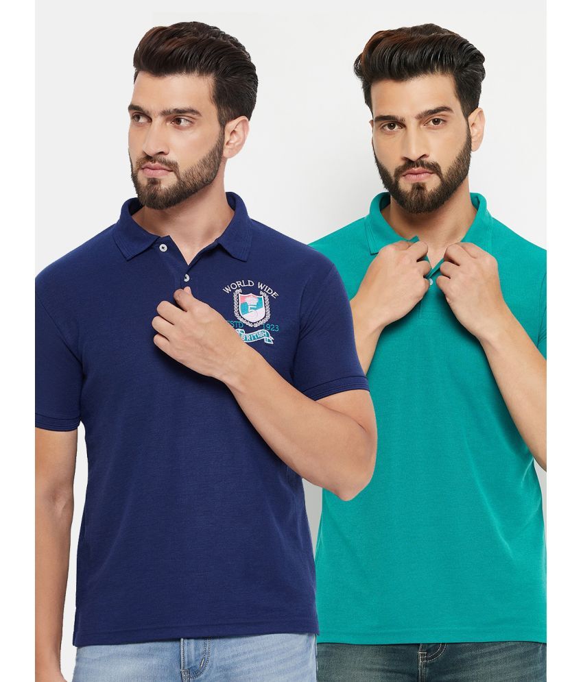     			GET GOLF Cotton Blend Regular Fit Solid Half Sleeves Men's Polo T Shirt - Navy ( Pack of 2 )