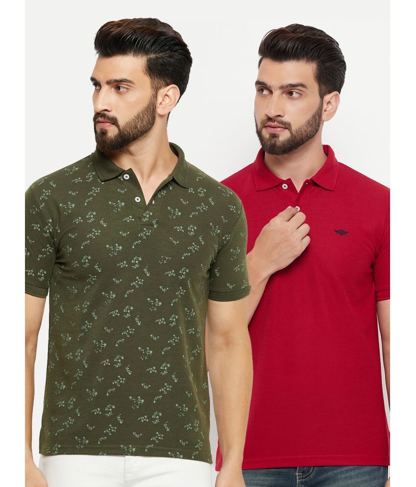     			GET GOLF Cotton Blend Regular Fit Printed Half Sleeves Men's Polo T Shirt - Olive ( Pack of 2 )