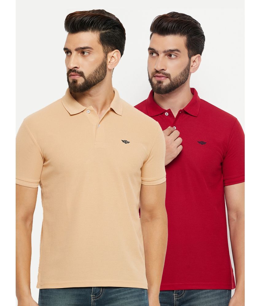     			GET GOLF Cotton Blend Regular Fit Solid Half Sleeves Men's Polo T Shirt - Beige ( Pack of 2 )