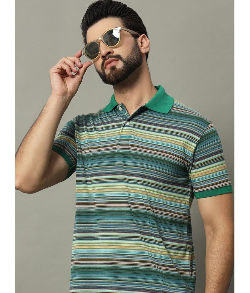     			GET GOLF Cotton Blend Regular Fit Striped Half Sleeves Men's Polo T Shirt - Green ( Pack of 1 )