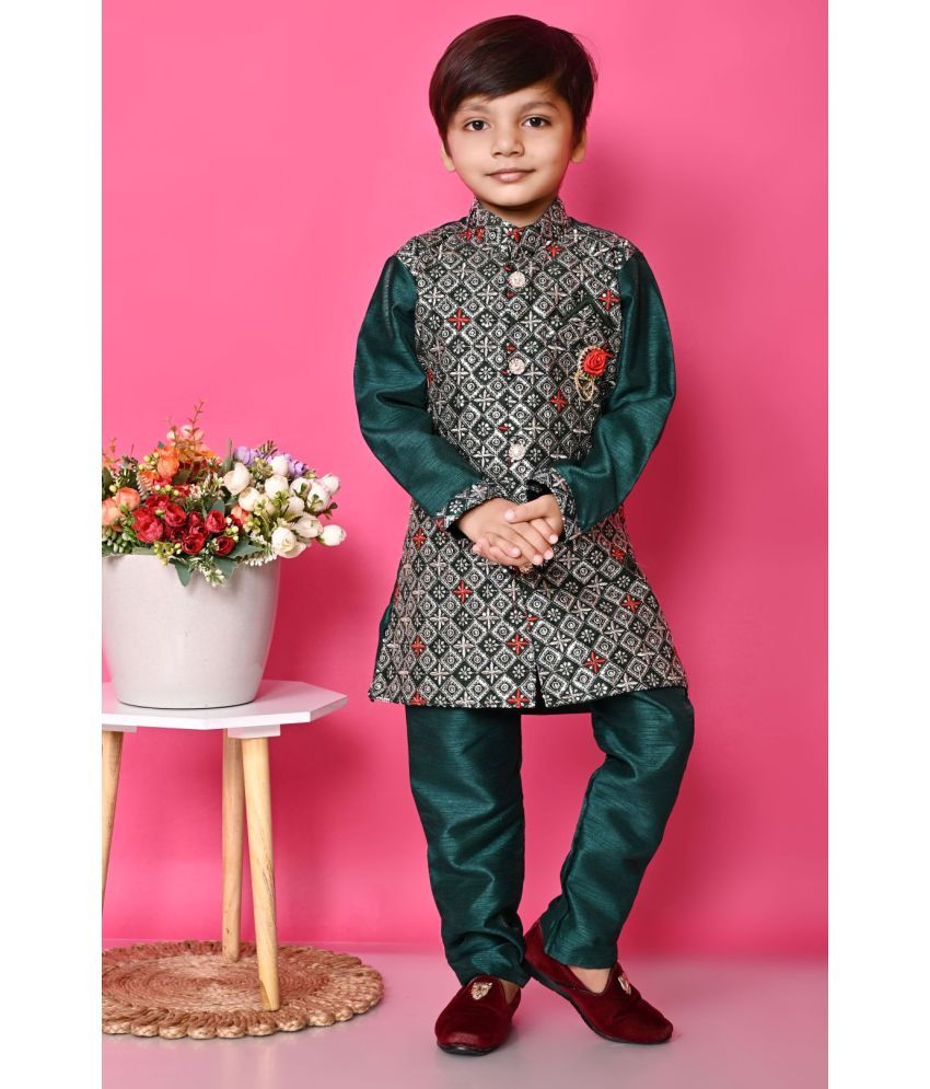     			New Collection Boys Cotton Blend Sequined - Pattern Kurta Pant Set ( Dark Green , Pack of 1 )