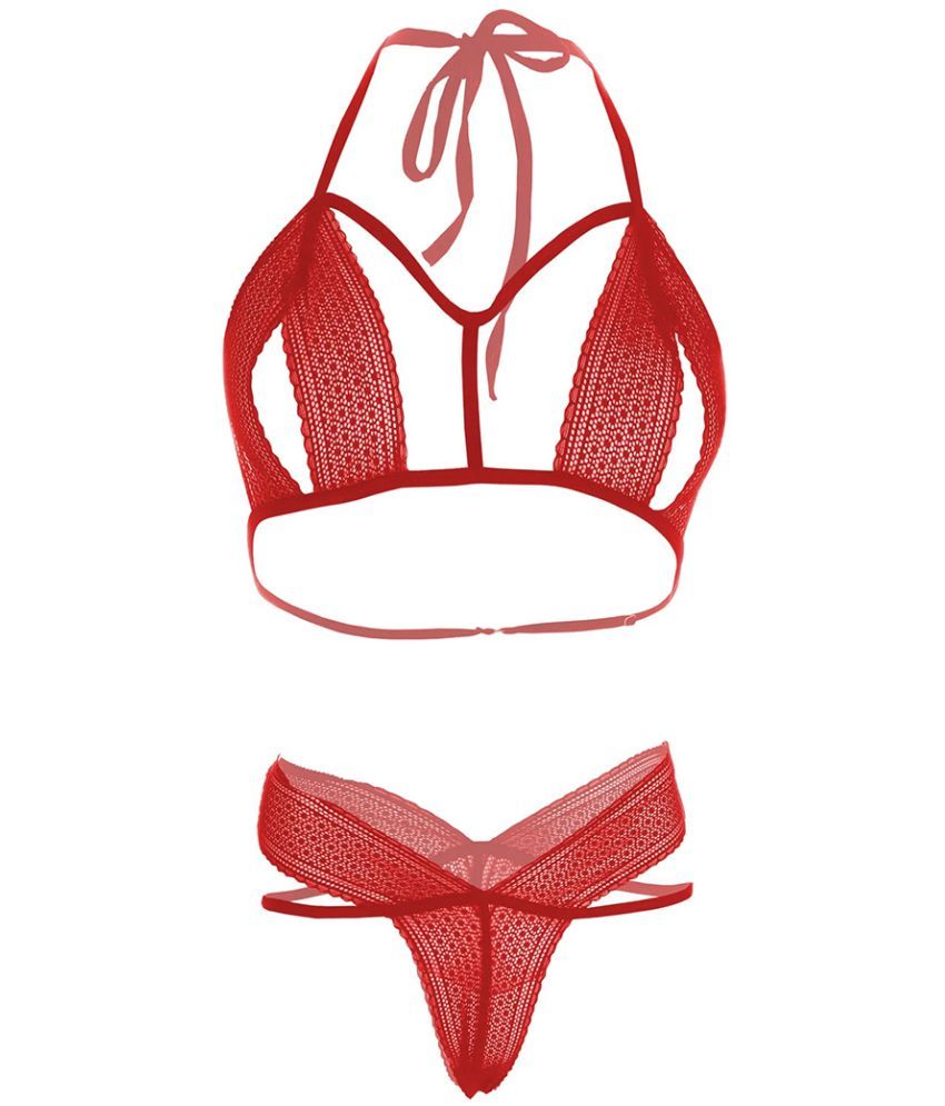     			Purble Lace Women's Bra & Panty Set ( Red )