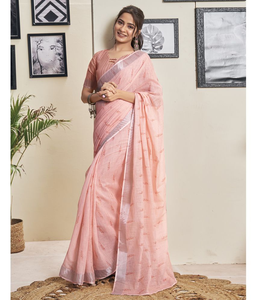     			Satrani Cotton Printed Saree With Blouse Piece - Rose Gold ( Pack of 1 )