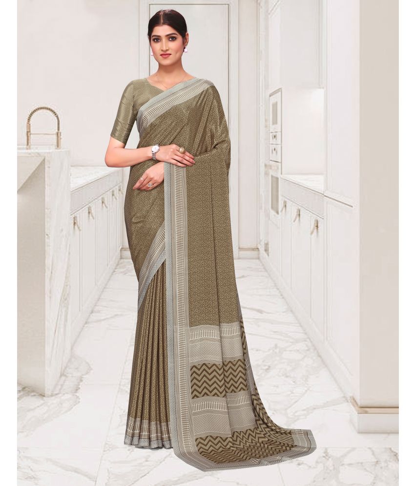     			Satrani Crepe Printed Saree With Blouse Piece - Khaki ( Pack of 1 )