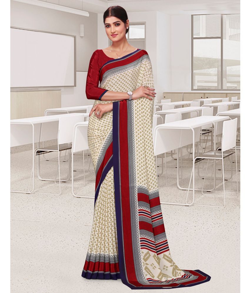     			Satrani Crepe Printed Saree With Blouse Piece - Cream ( Pack of 1 )