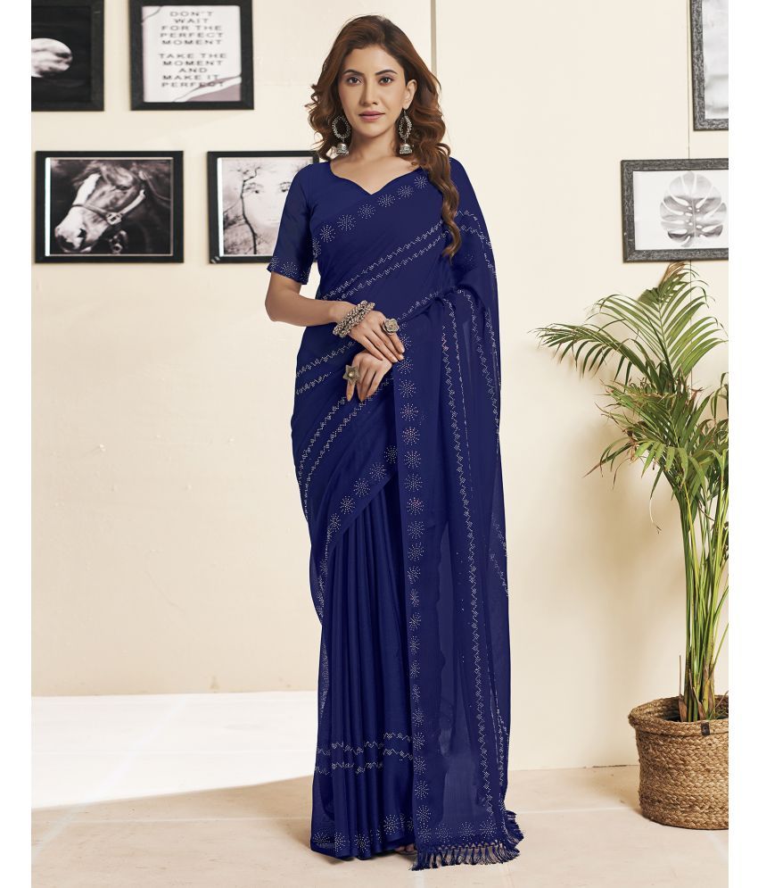     			Satrani Georgette Embellished Saree With Blouse Piece - Blue ( Pack of 1 )