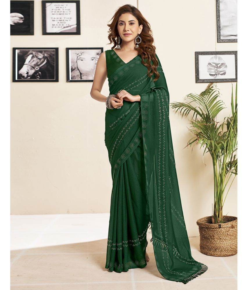     			Satrani Georgette Embellished Saree With Blouse Piece - Green ( Pack of 1 )