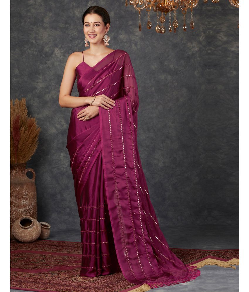     			Satrani Georgette Embellished Saree With Blouse Piece - Magenta ( Pack of 1 )