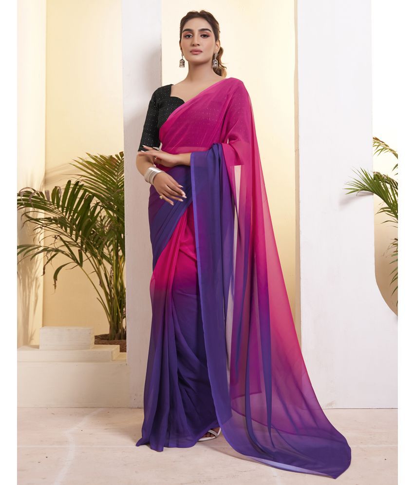     			Satrani Georgette Printed Saree With Blouse Piece - Magenta ( Pack of 1 )