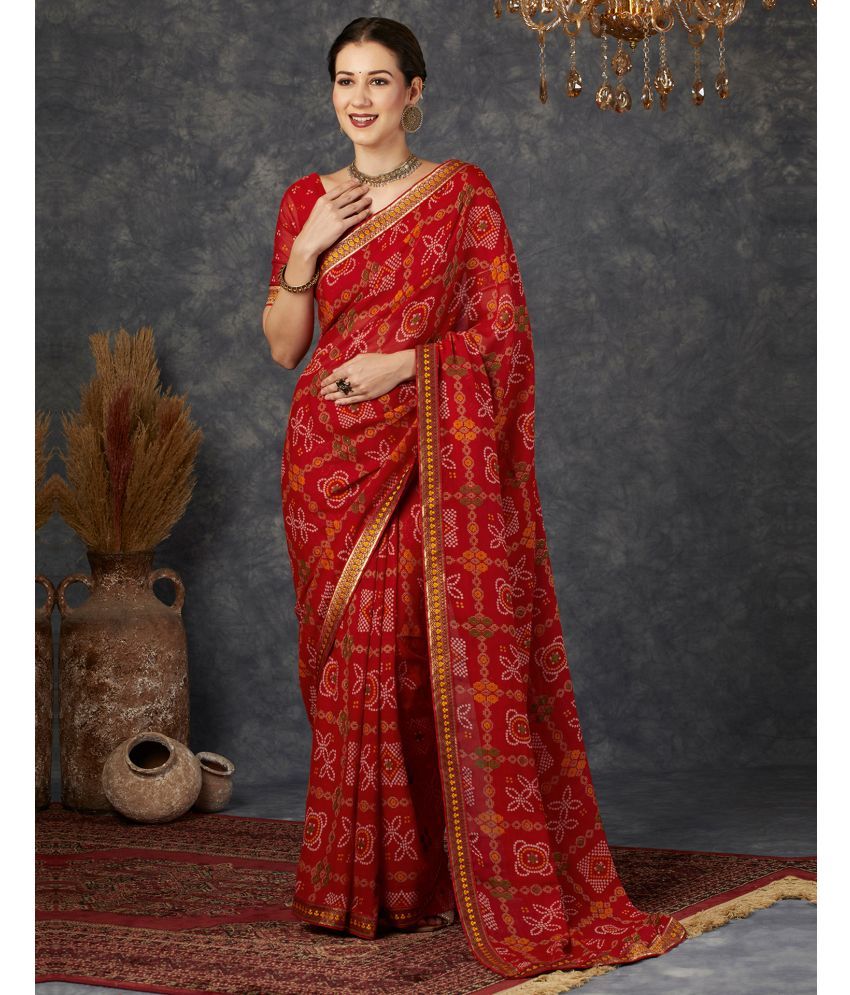     			Satrani Georgette Printed Saree With Blouse Piece - Red ( Pack of 1 )