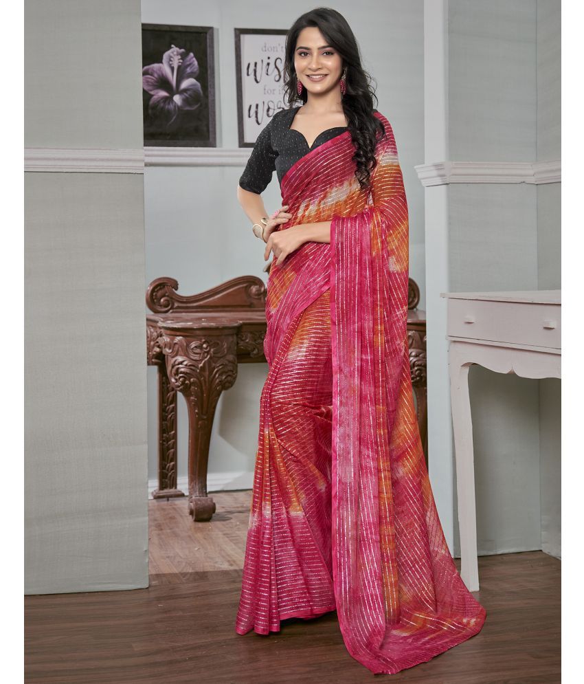     			Satrani Georgette Striped Saree With Blouse Piece - Magenta ( Pack of 1 )