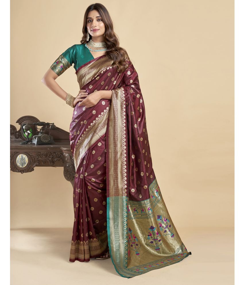     			Satrani Silk Self Design Saree With Blouse Piece - Brown ( Pack of 1 )