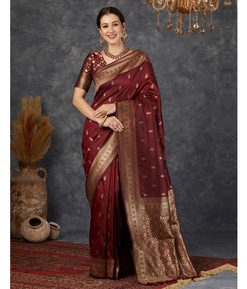     			Satrani Silk Self Design Saree With Blouse Piece - Maroon ( Pack of 1 )