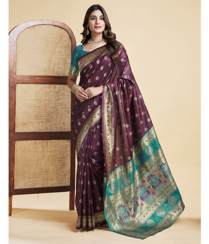     			Satrani Silk Self Design Saree With Blouse Piece - Brown ( Pack of 1 )