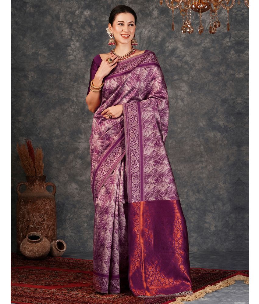     			Satrani Silk Woven Saree With Blouse Piece - Purple ( Pack of 1 )