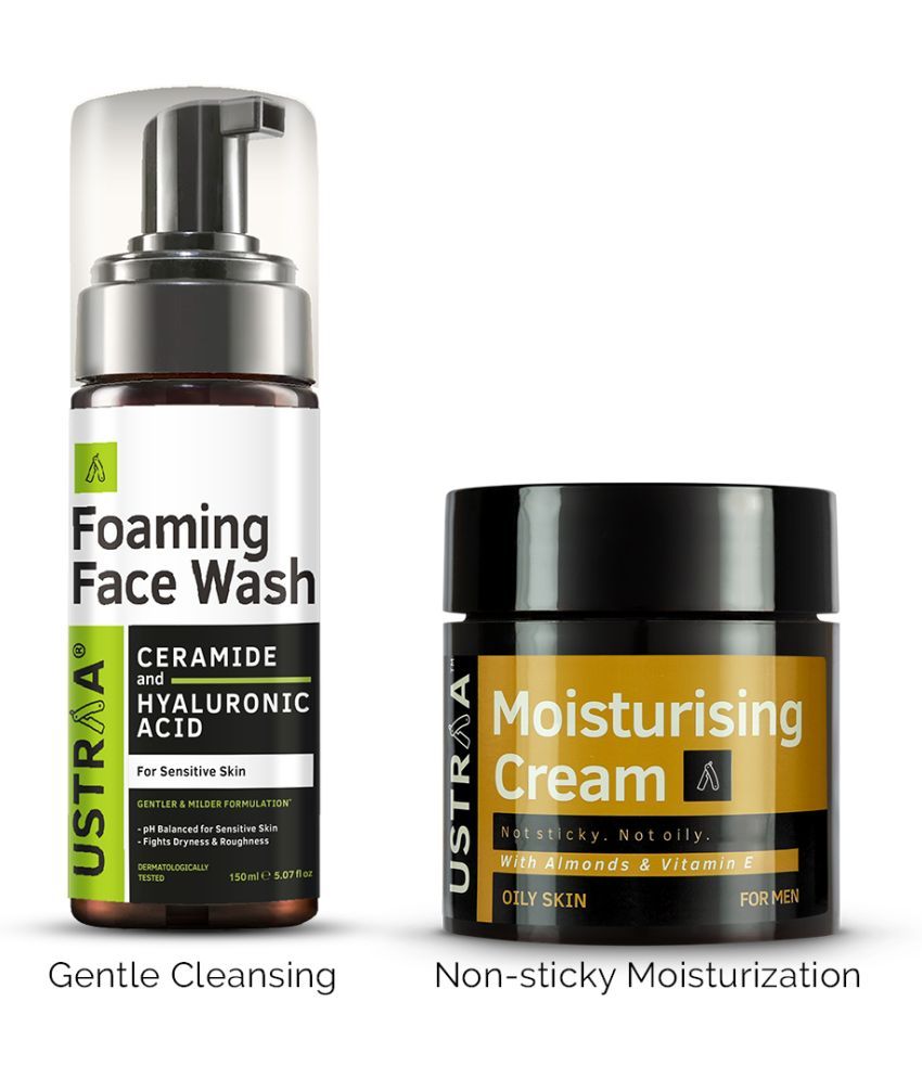     			USTRAA Foaming Face Wash - For Sensitive Skin - 150 ml & Moisturising Cream for Oily Skin - 100g
