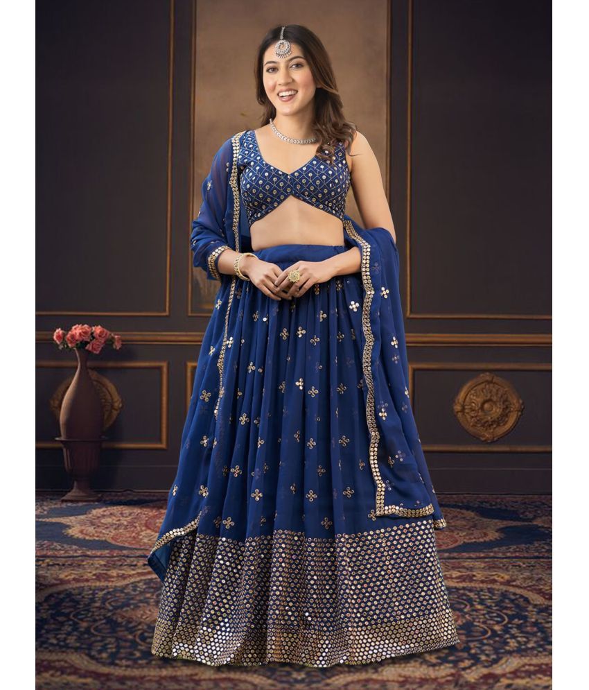     			kedar fab Blue Georgette Circular Semi Stitched Lehenga Single