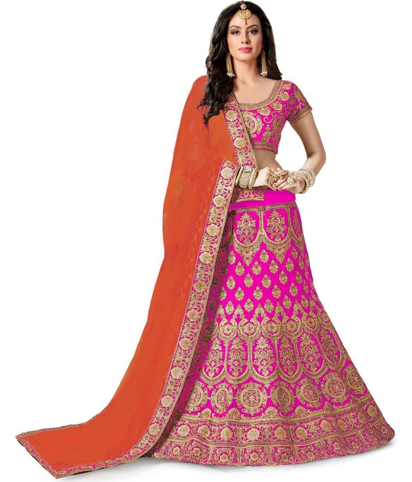     			kedar fab Pink Silk Blends Circular Semi Stitched Lehenga Single