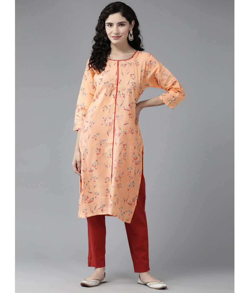     			Aarika Cotton Blend Printed Straight Women's Kurti - Peach ( Pack of 1 )