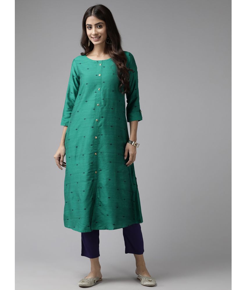     			Aarika Cotton Blend Self Design Straight Women's Kurti - Green ( Pack of 1 )