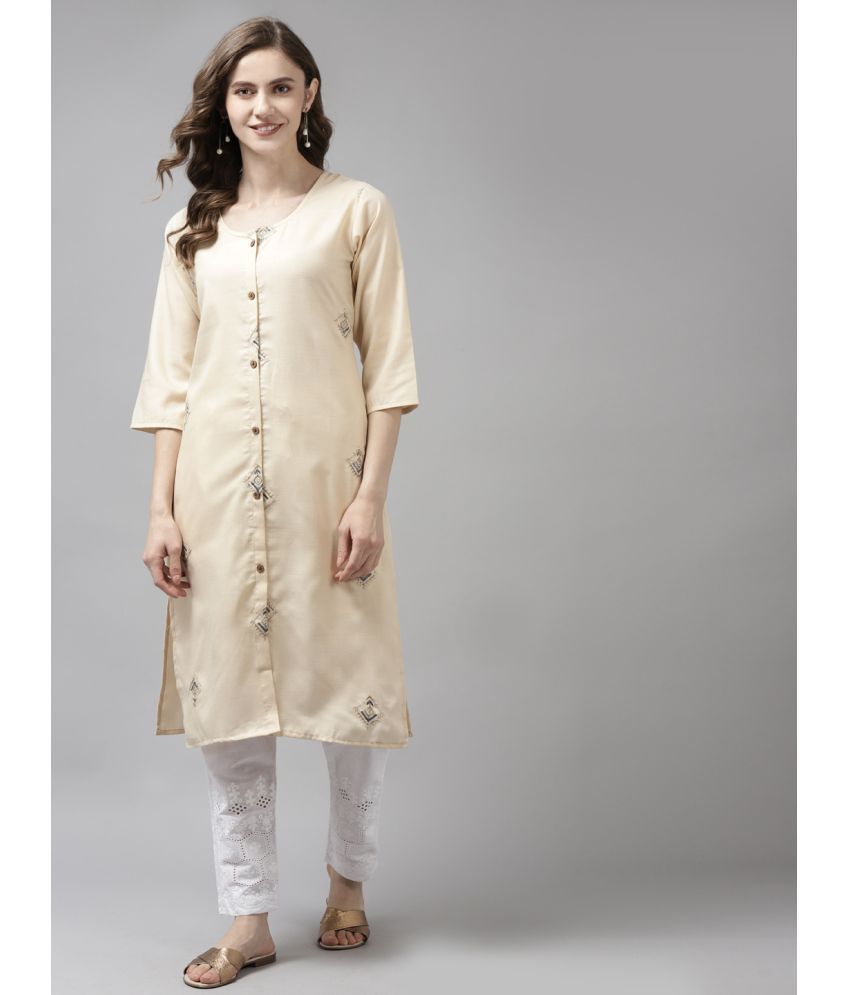     			Aarika Cotton Embroidered Straight Women's Kurti - Beige ( Pack of 1 )