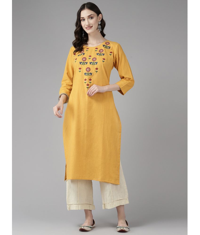     			Aarika Cotton Embroidered Straight Women's Kurti - Yellow ( Pack of 1 )