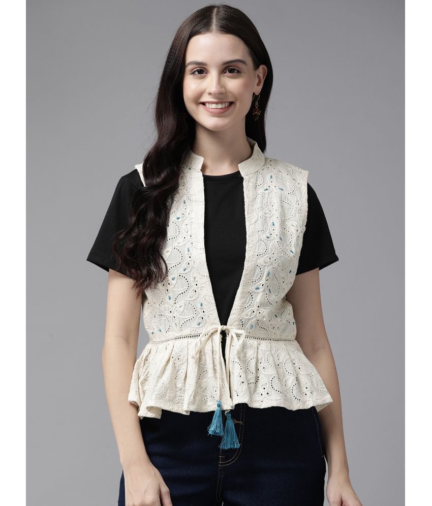     			Aarika - Cotton Off White Ethnic Jacket