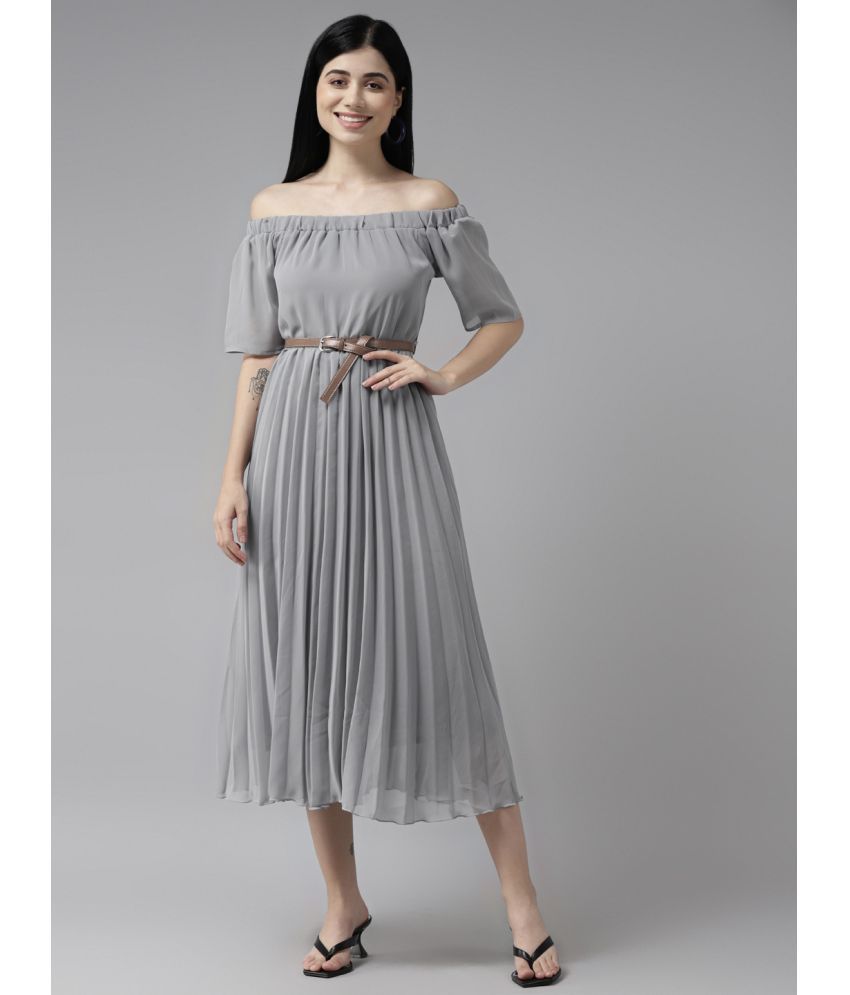     			Aarika Georgette Solid Midi Women's Fit & Flare Dress - Light Grey ( Pack of 1 )