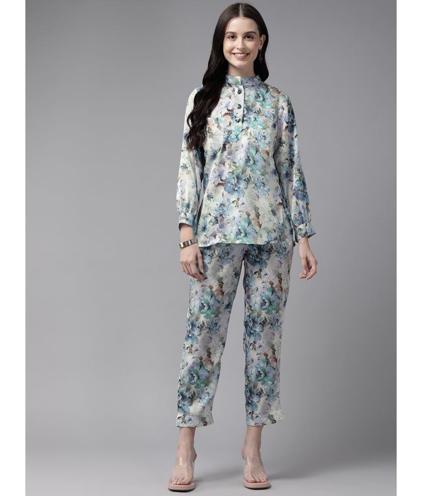     			Aarika Light Blue Printed Pant Top Set