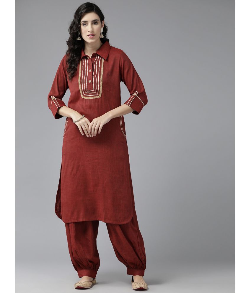     			Aarika Rayon Embellished Kurti With Patiala Women's Stitched Salwar Suit - Maroon ( Pack of 1 )