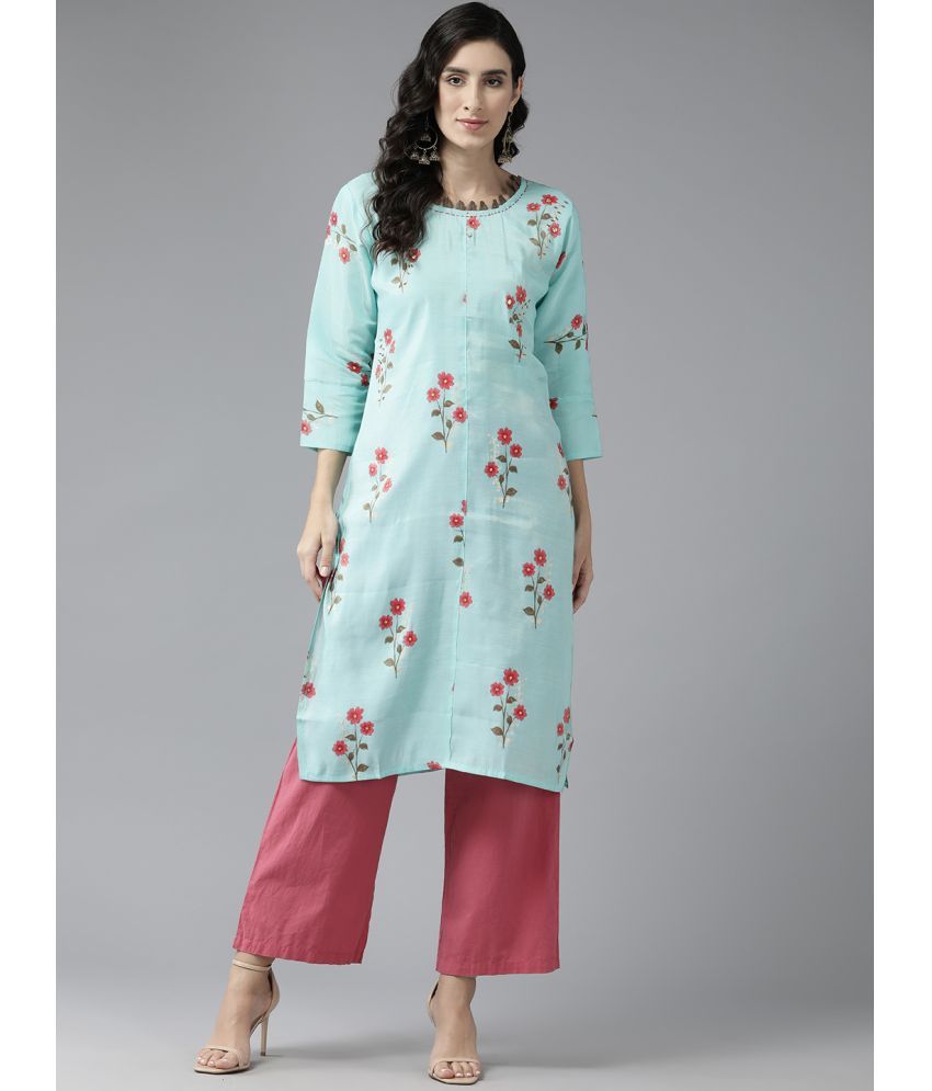     			Aarika Silk Printed Straight Women's Kurti - Turquoise ( Pack of 1 )