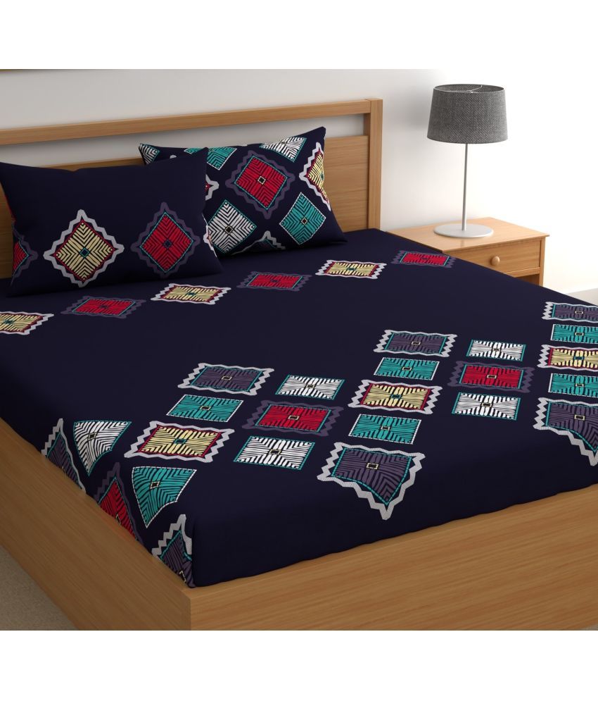     			CG HOMES Cotton Abstract 1 Double Bedsheet with 2 Pillow Covers - Blue