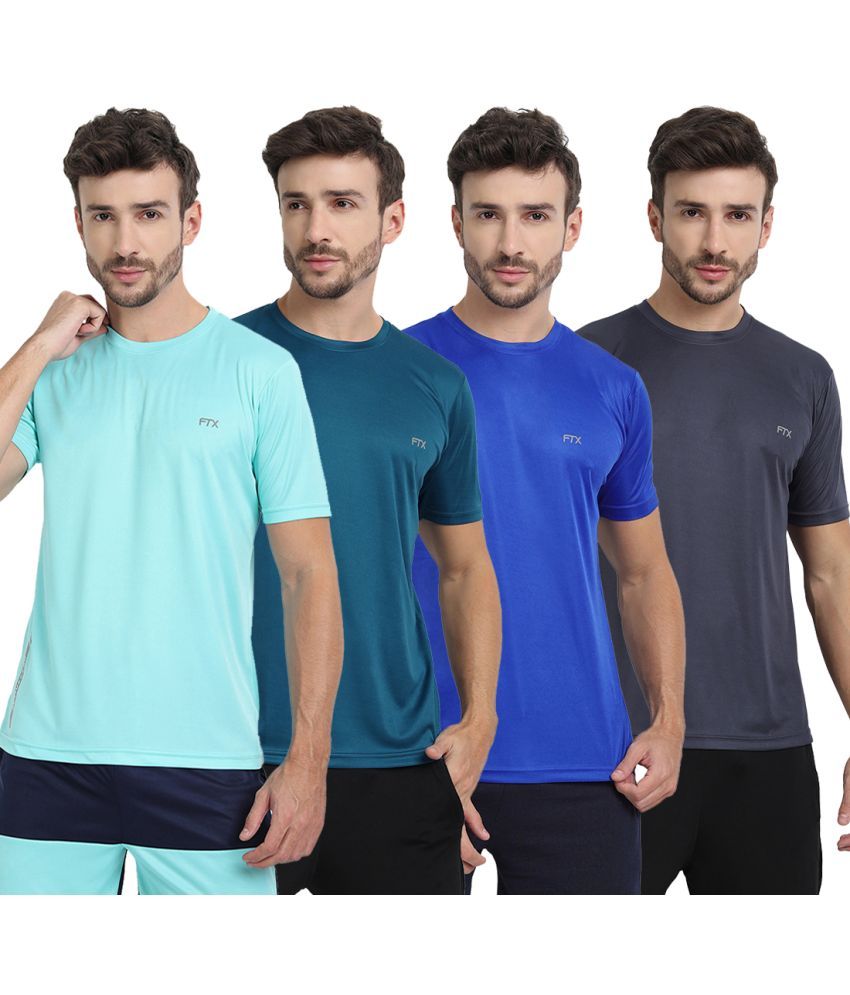     			FTX Polyester Regular Fit Solid Half Sleeves Men's T-Shirt - Multicolor ( Pack of 4 )