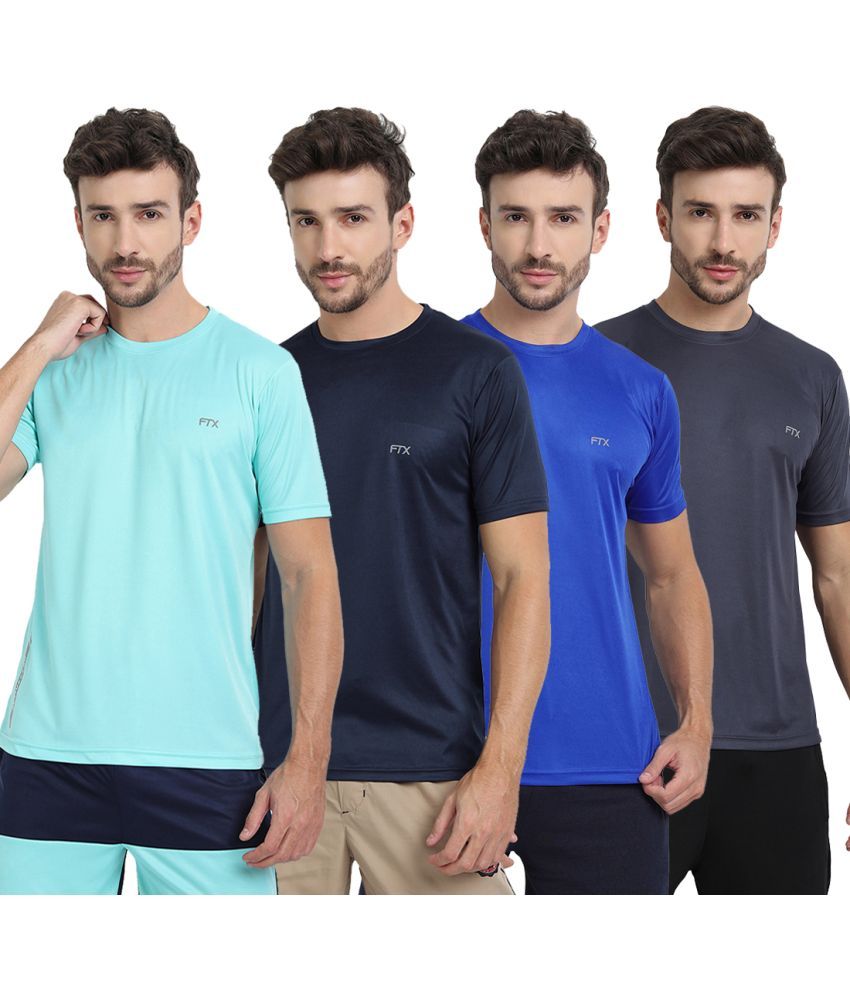     			FTX Polyester Regular Fit Solid Half Sleeves Men's T-Shirt - Multicolor ( Pack of 4 )