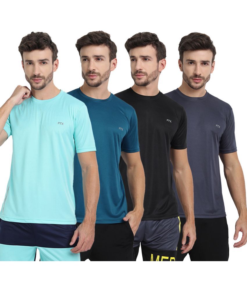     			FTX Polyester Regular Fit Solid Half Sleeves Men's T-Shirt - Multicolor ( Pack of 4 )