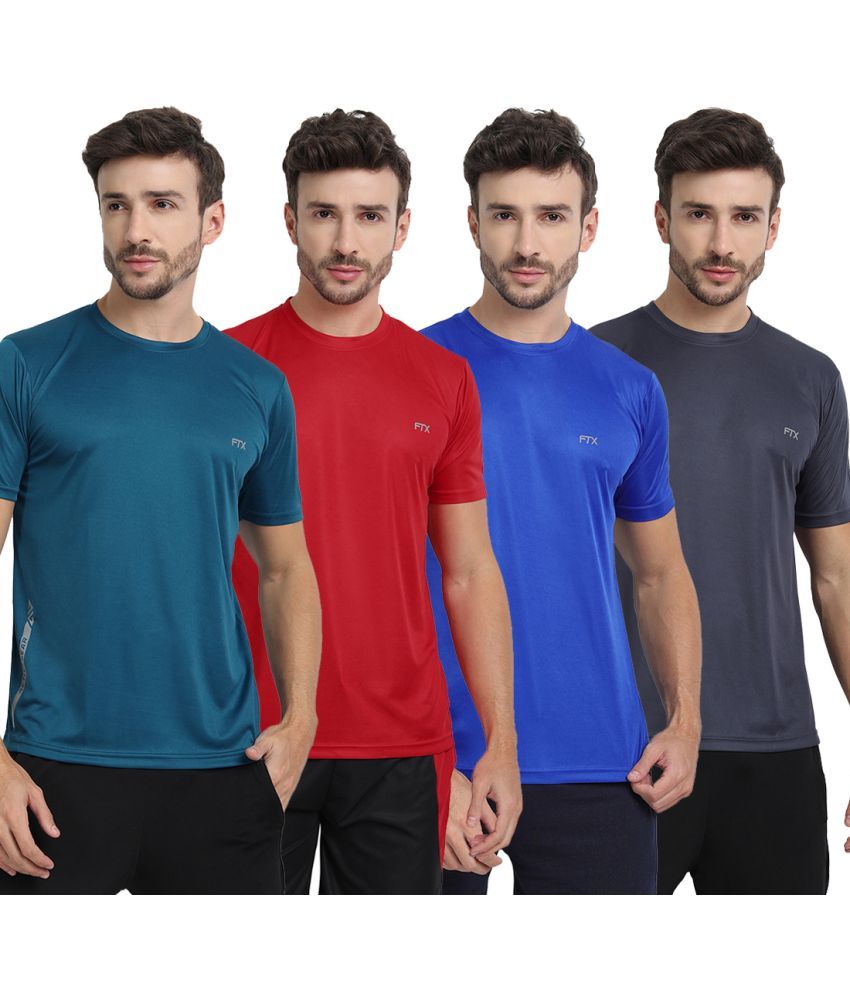     			FTX Polyester Regular Fit Solid Half Sleeves Men's T-Shirt - Multicolor ( Pack of 4 )