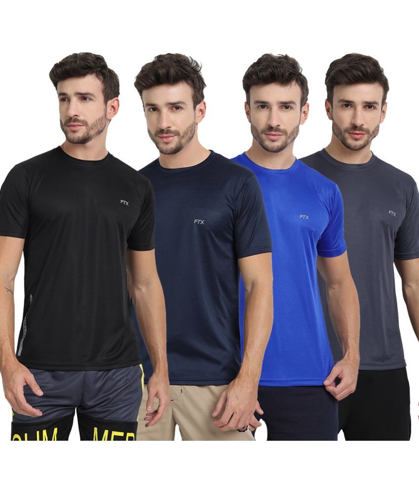     			FTX Polyester Regular Fit Solid Half Sleeves Men's T-Shirt - Multicolor ( Pack of 4 )