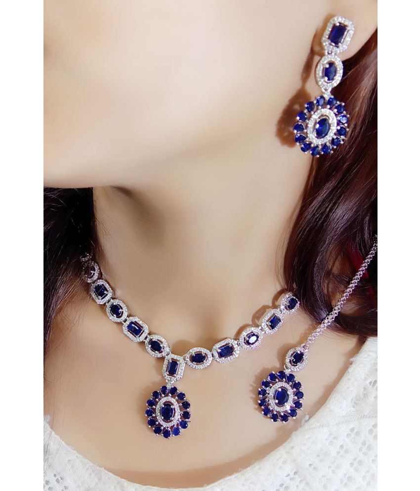     			Ladymania Blue Alloy Necklace Set ( Pack of 1 )