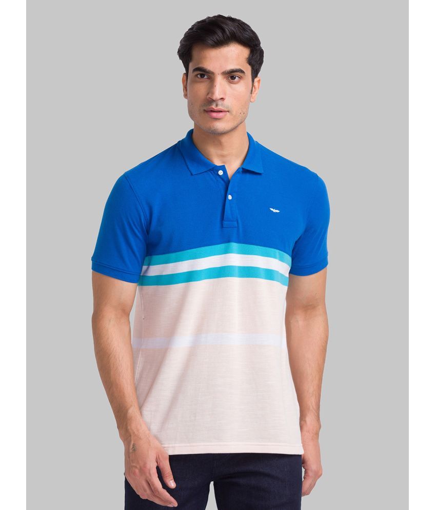     			Park Avenue Cotton Blend Slim Fit Striped Half Sleeves Men's Polo T Shirt - Blue ( Pack of 1 )