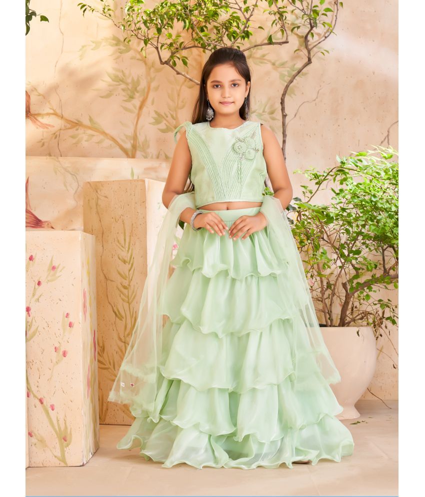     			Aarika Green Tissue Girls Lehenga Choli Set ( Pack of 1 )