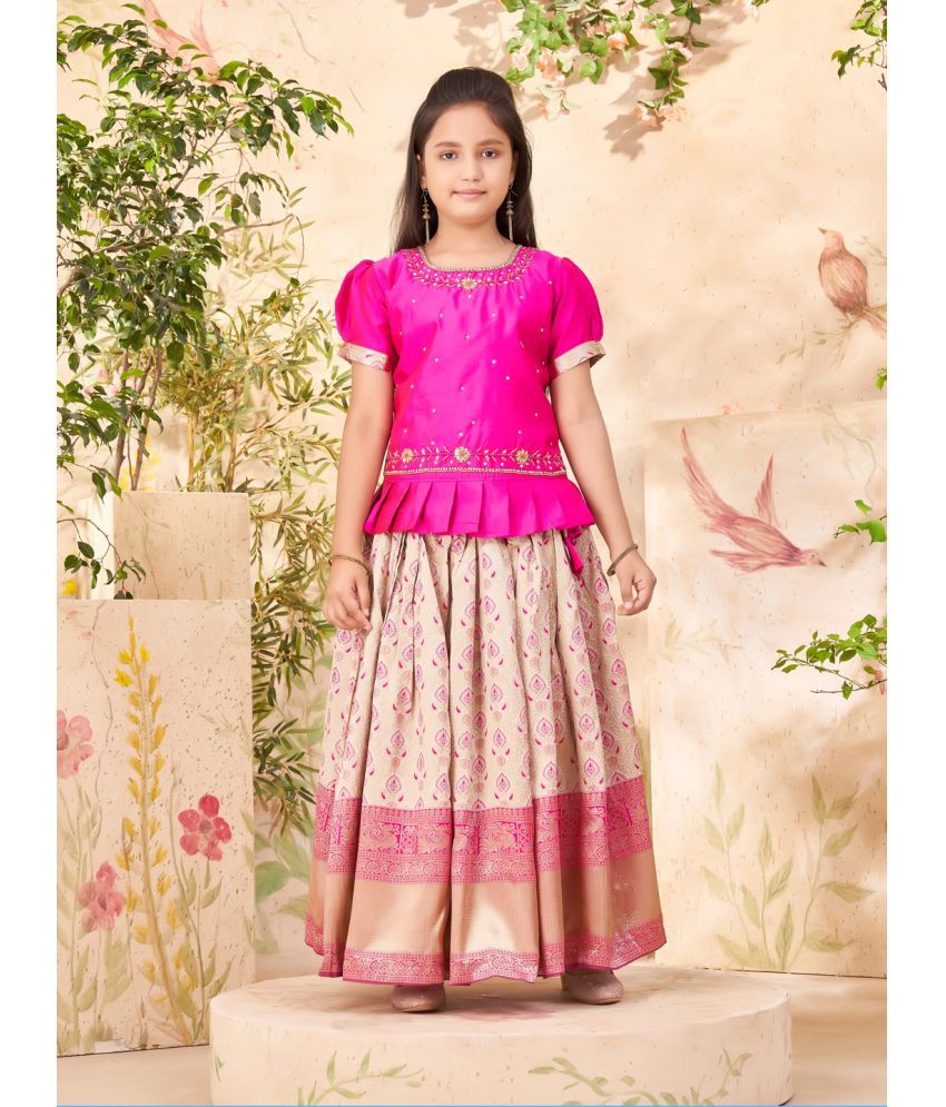     			Aarika Pink Silk Girls Lehenga Skirt ( Pack of 1 )