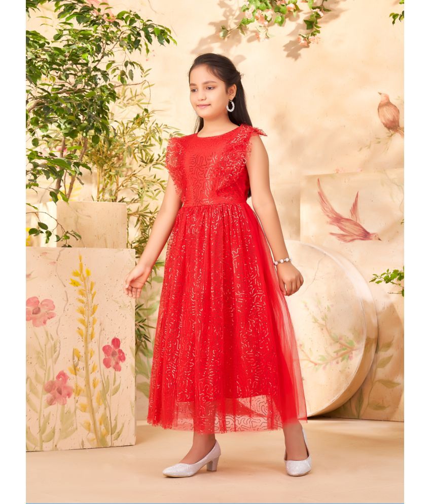     			Aarika Red Net Girls Gown ( Pack of 1 )